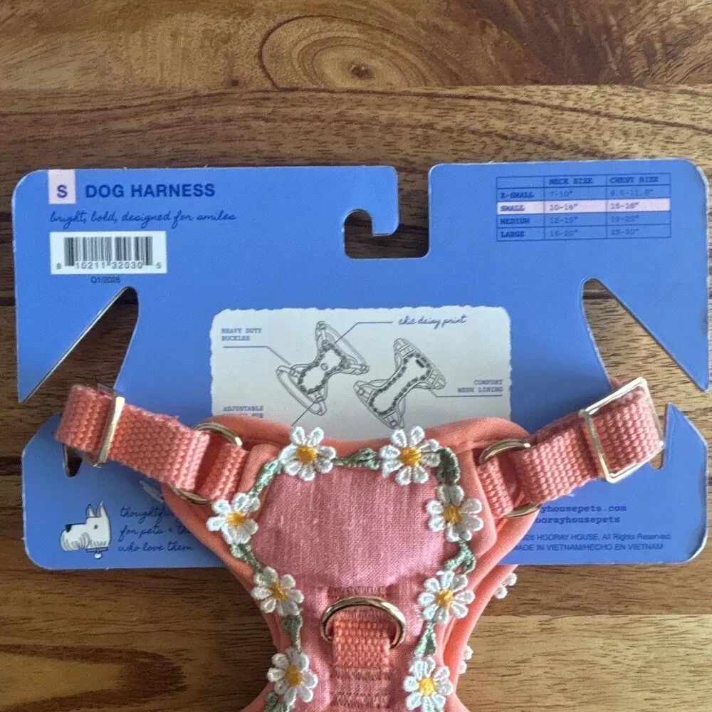 Hooray House Size S Soft Vest Mesh Dog Harness Pink Floral Daisy Trim Adjustable